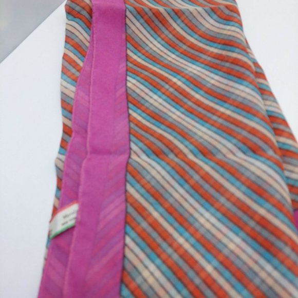 Morsly New York Vintage Pink Blue white brown Striped Square Italian Scarf 26" - Picture 5 of 5